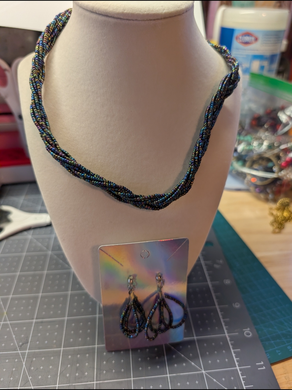 Multi-Color Seed Bead Twisted Necklace and Earrings Set